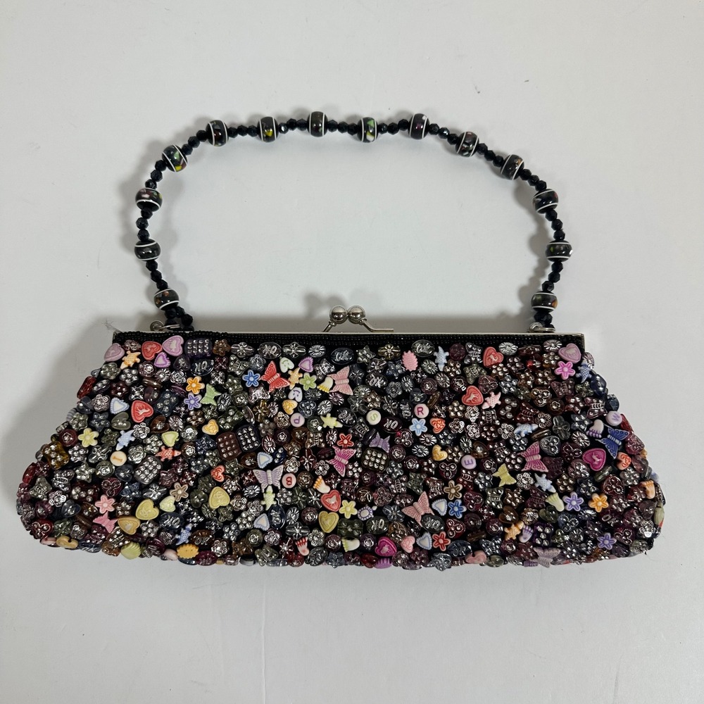 Beaded Evening‎ Clutch Colorful Kiss Lock Chain Strap Maximalist Whimsical